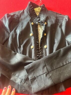 Studio by JPR navy Ruffle Front Military-Style Pea Coat